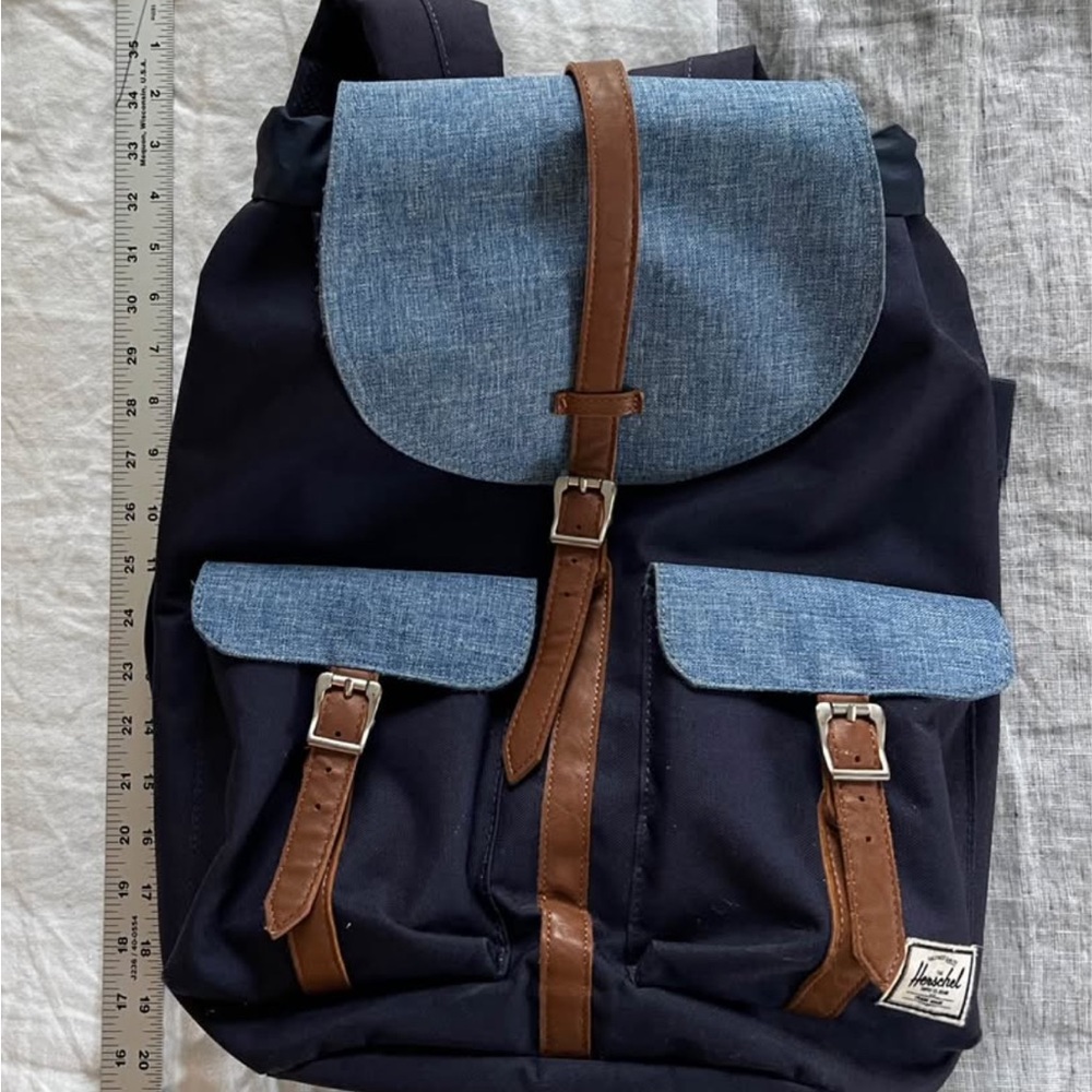 Herschel Supply Company Navy and Blue Backpack with Brown Accents